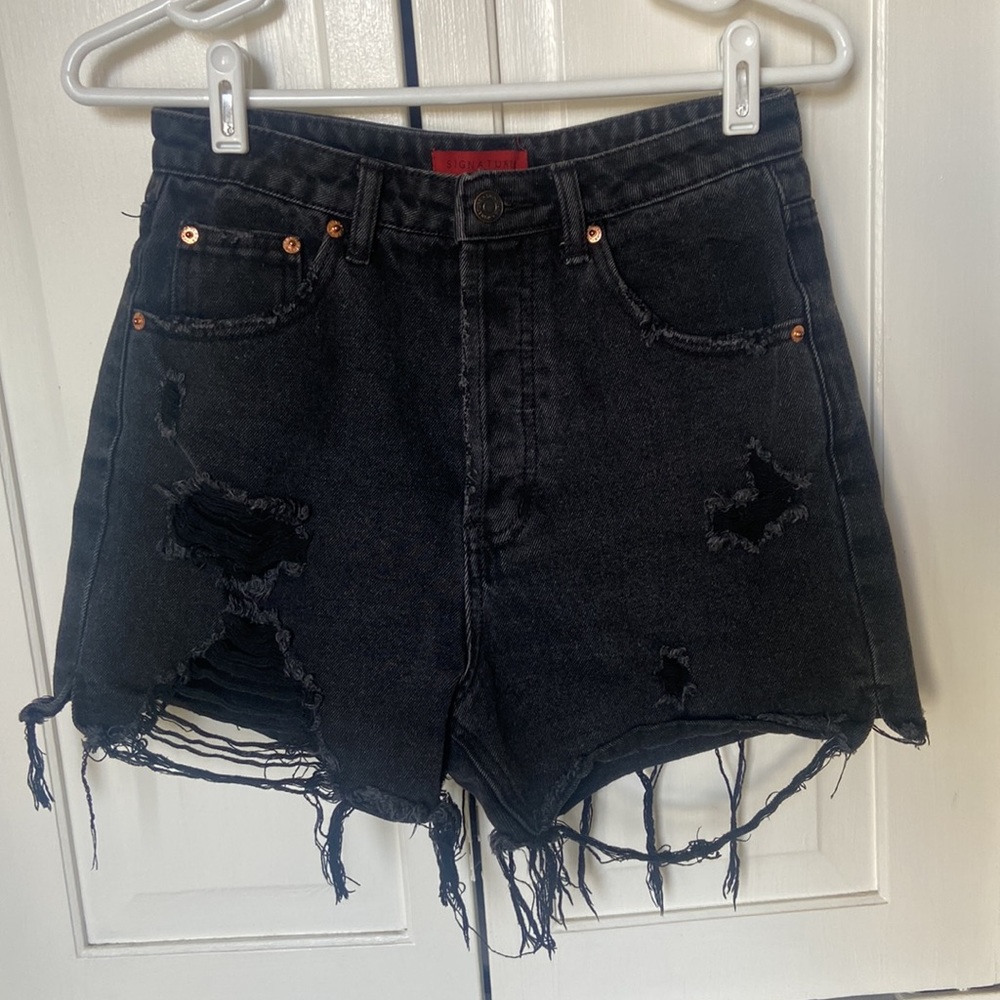 Black Ripped Jean Shorts
